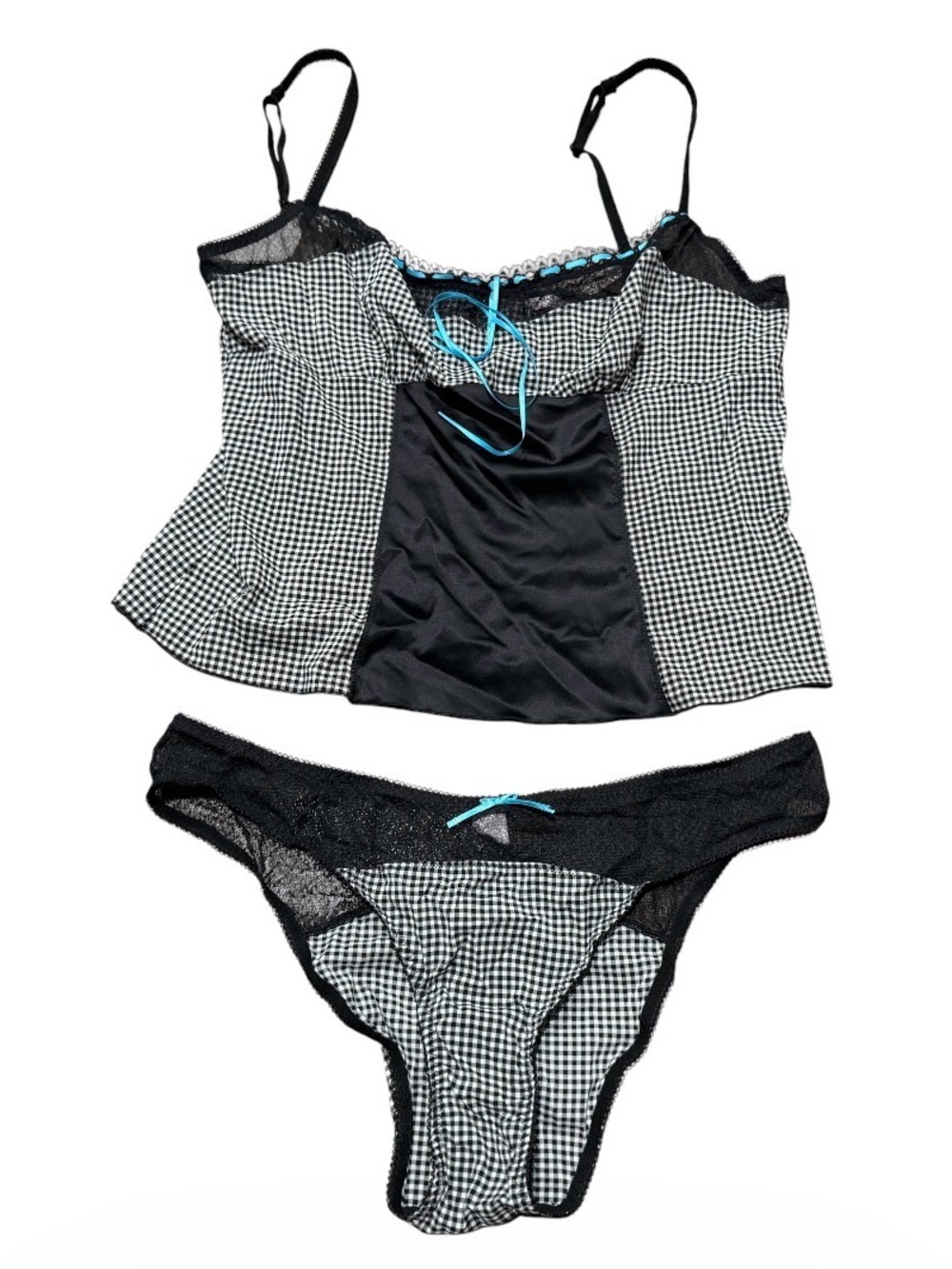 Victoria's Secret Vintage 2000’s Black gingham lingerie set size Large NEW